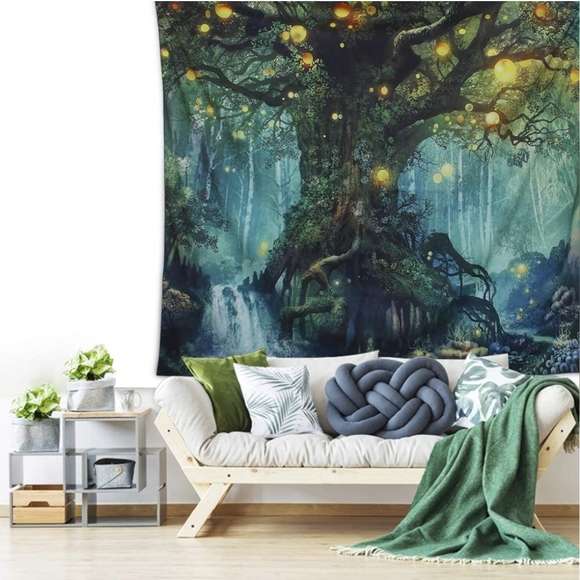Arfbear Nature tree Popular elves Wall Hanging Tapestry Warm green Beach Blanket - Picture 3 of 7